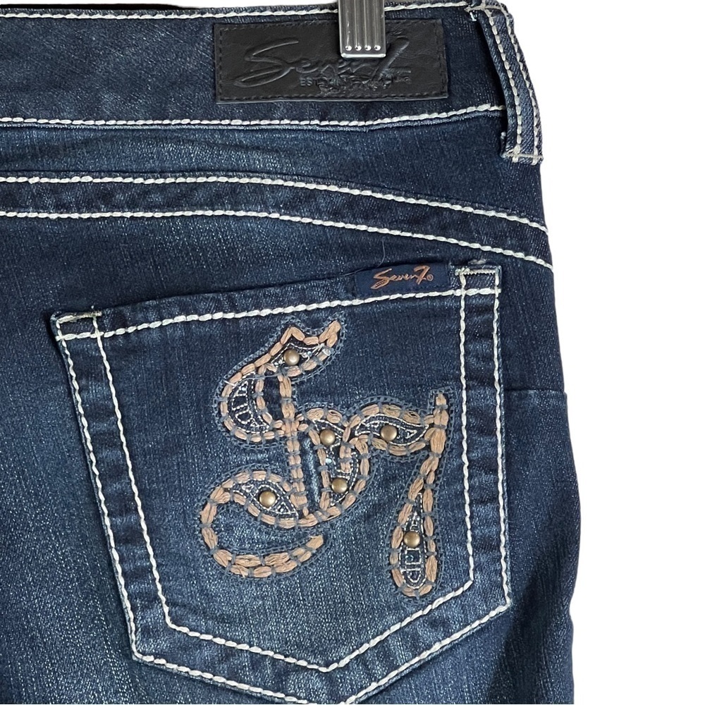 Seven7 Dark Wash White stitching embellished pocket Skinny leg Jeans Size 31 - Picture 4 of 10